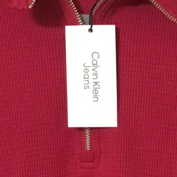Calvin Klein~WOMEN'S WAFFLE-KNIT HALF-ZIP TOP IN CERISE/Pink~NWT~Sizes S & M - Picture 3 of 7